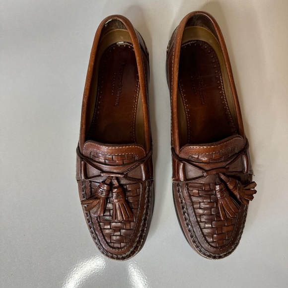 Johnston & Murphy Passport Brown Leather Tasseled Woven Loafers Men\'s 10.5 N